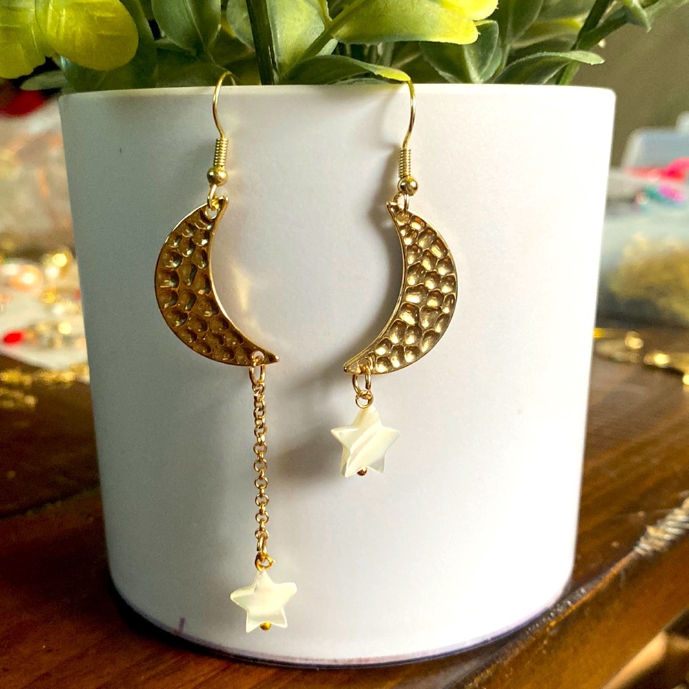 Moon and stars mismatched earrings